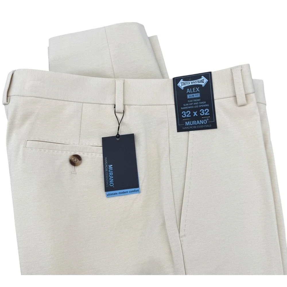 Murano Alex Slim Fit Dress Pants 32x32 Stone Stretch Flat‎ Front Performance NWT